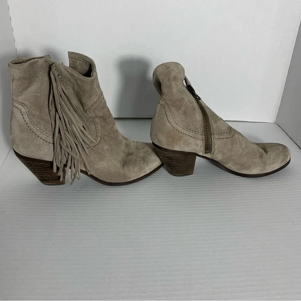 Sam Edelman Fringe Suede Ankle Boots - Taupe Size 8.5